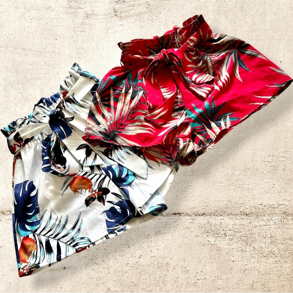 SHEIN Red Tropical Print Shorts Set
